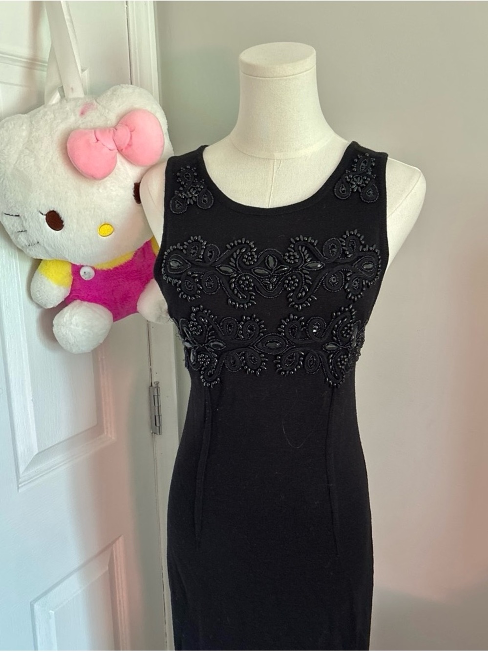 Carole Little Black Beaded Sleeveless Sheath Dress Whimsygoth